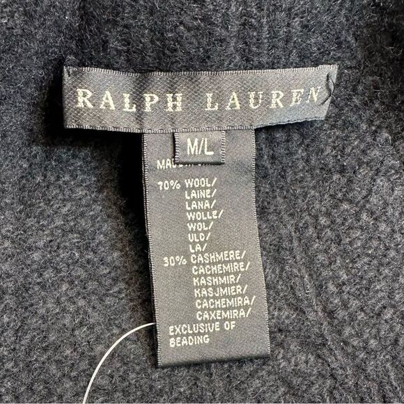 Ralph Lauren Black Cashmere Blend Jet Hematite Beaded Cable Knit Beanie main image 13